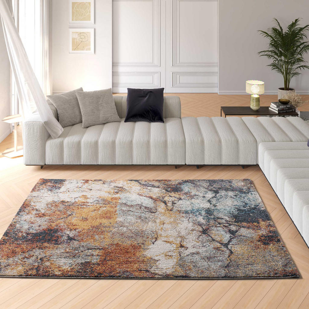 Thumbnail - Atticgo Webteppich, Mehrfarbig, Pastellblau, Rost, Beige, Textil, Abstrakt, Rechteckig, 120x170 cm, Oeko-Tex® Standard 1...