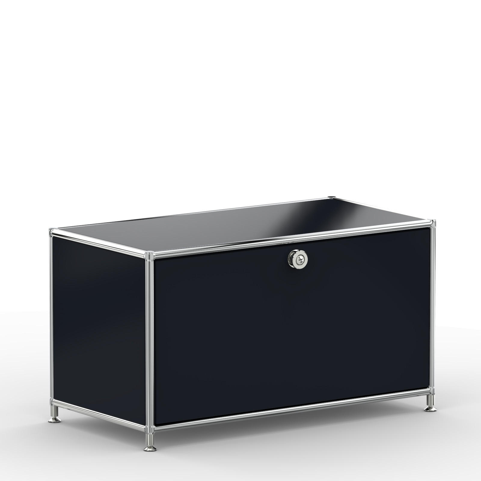 TV Board mit Klappe & Schloss, Breite 77 cm, Graphitschwarz - Chromfarben/Silberfarben, Metall (40/43/77.2cm) - Versee
