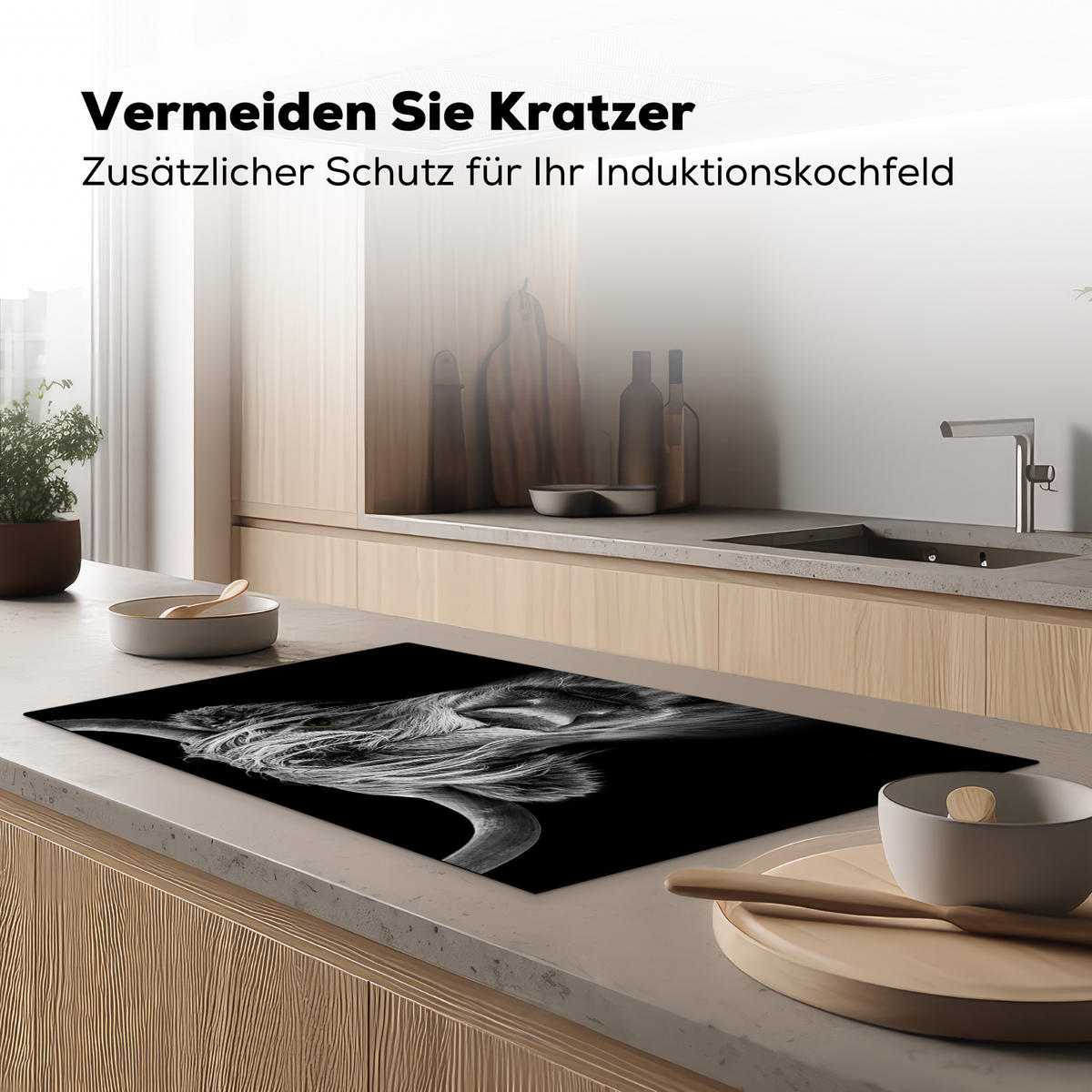 HERDABDECKPLATTE Schottischer Highlander - Hörner - Schwarz - Weiß - Kuh - Wild - Tiere Ceranfeldabdeckung 90x52 cm - Schwarz, Kunststoff (90/52/0.2cm) - MuchoWow