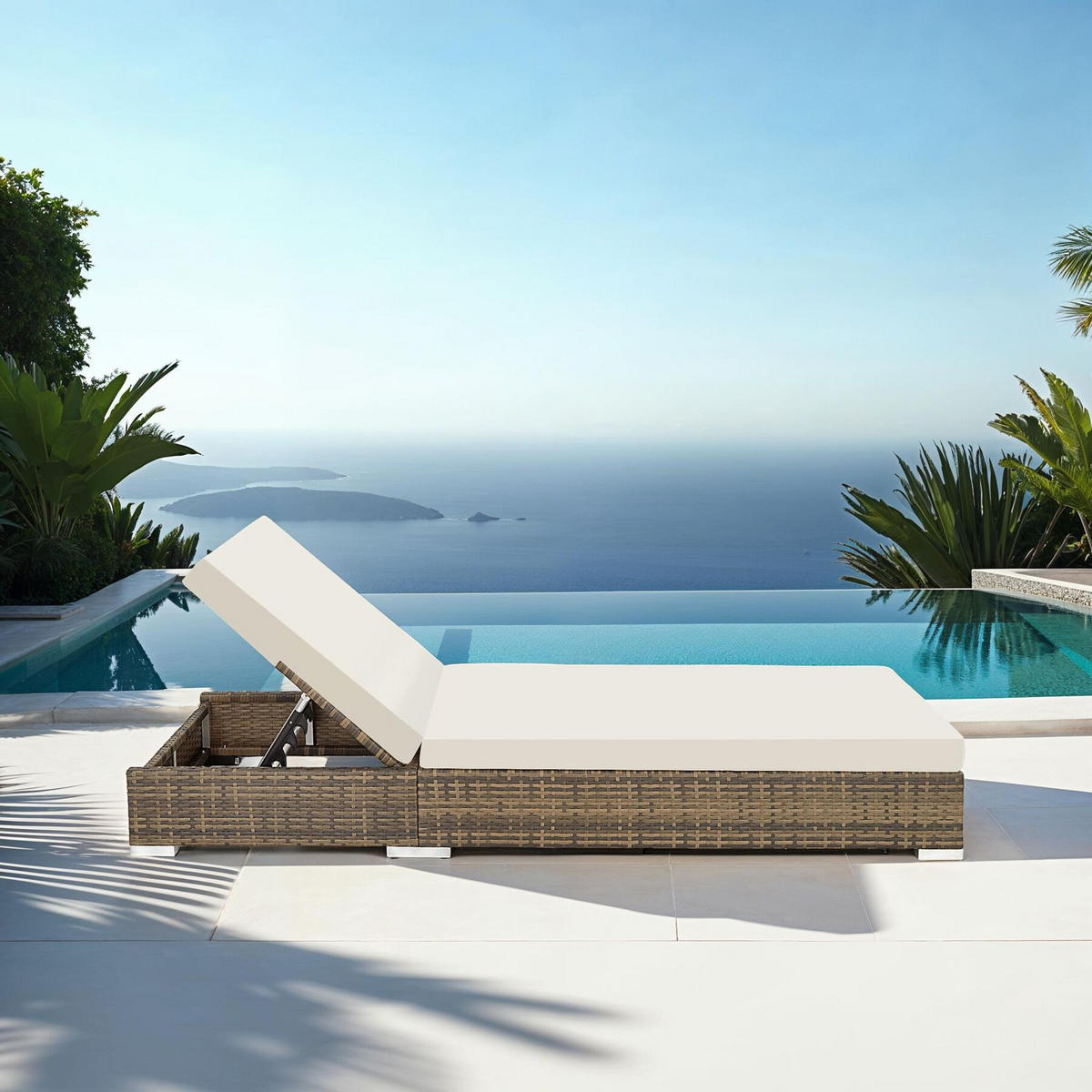 RATTAN-SONNENLIEGE 2er Set, wetterfest und UV-beständig, natur - Naturfarben, Kunststoff (60/21/184cm) - tectake