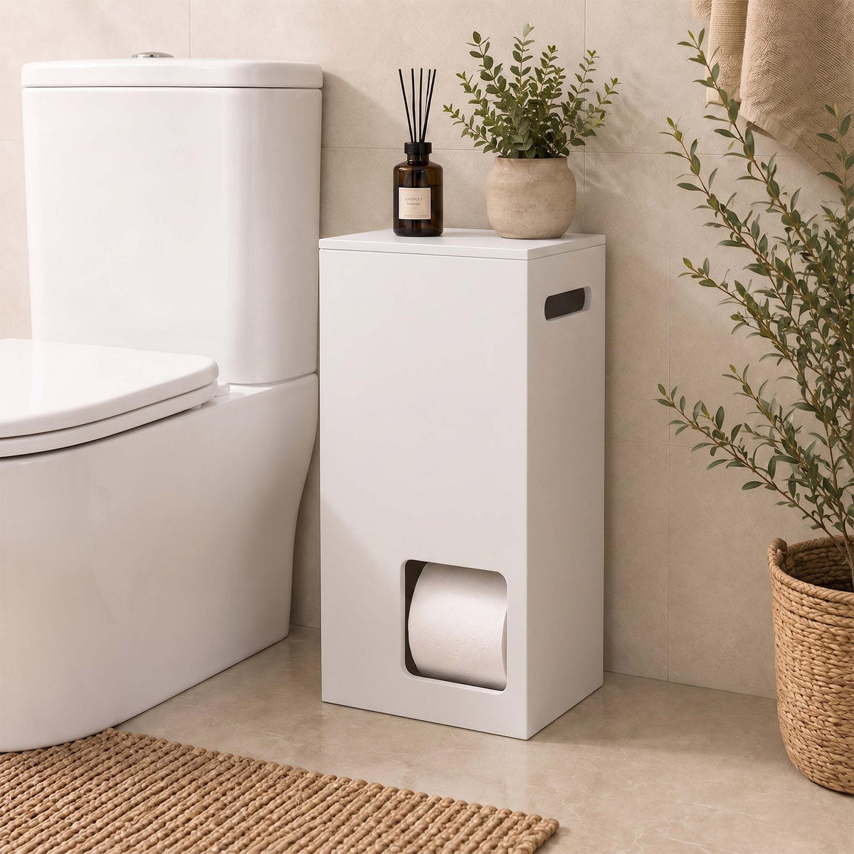 SUPORT Alb pentru hârtie igienică 8 role MDF - alb, compozit lemnos (25/50/14cm) - Relaxdays