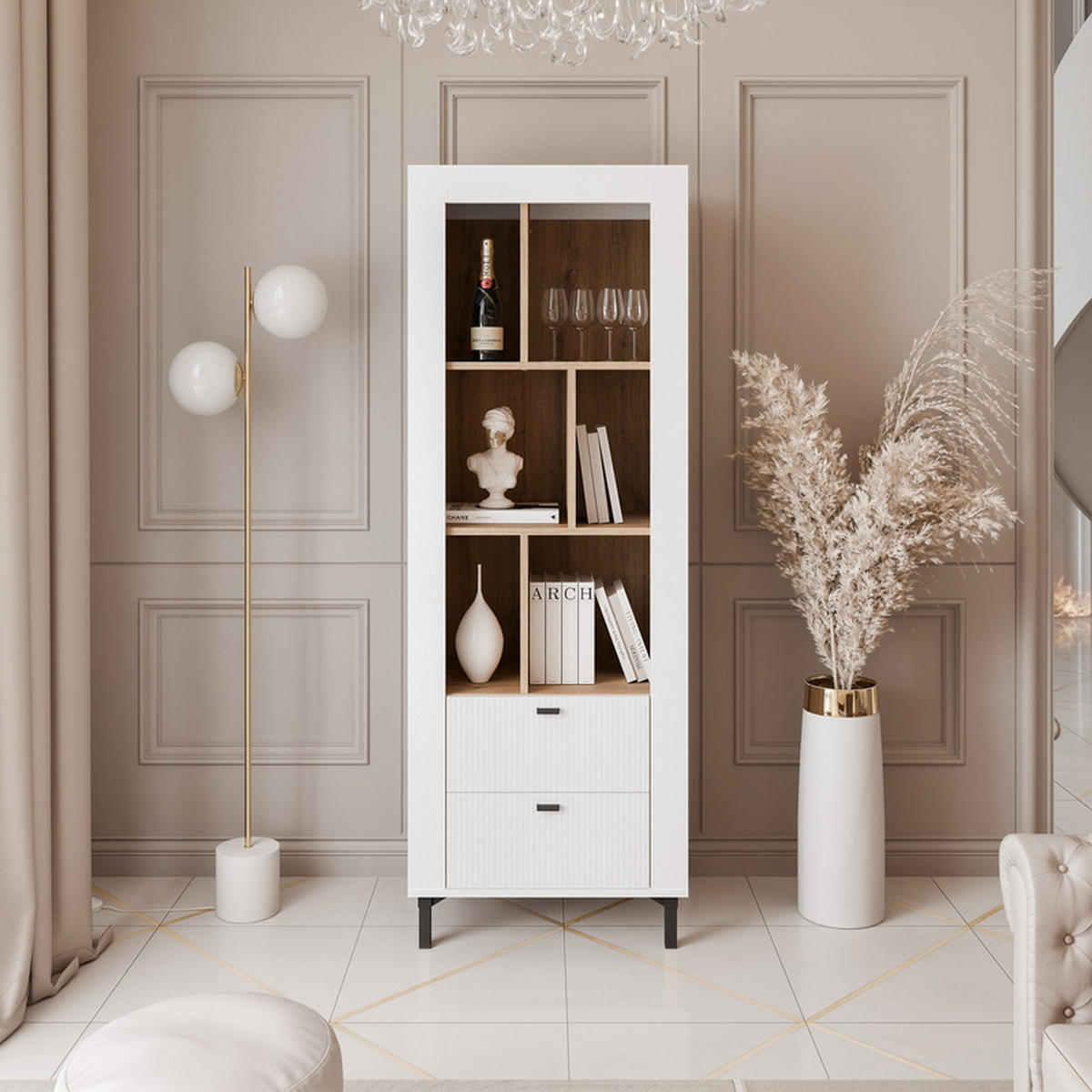VITRINE AVENA, 60/40/169 cm Weiß / Eiche - Weiß, Holzwerkstoff/Kunststoff (60/169/40cm) - Idohome