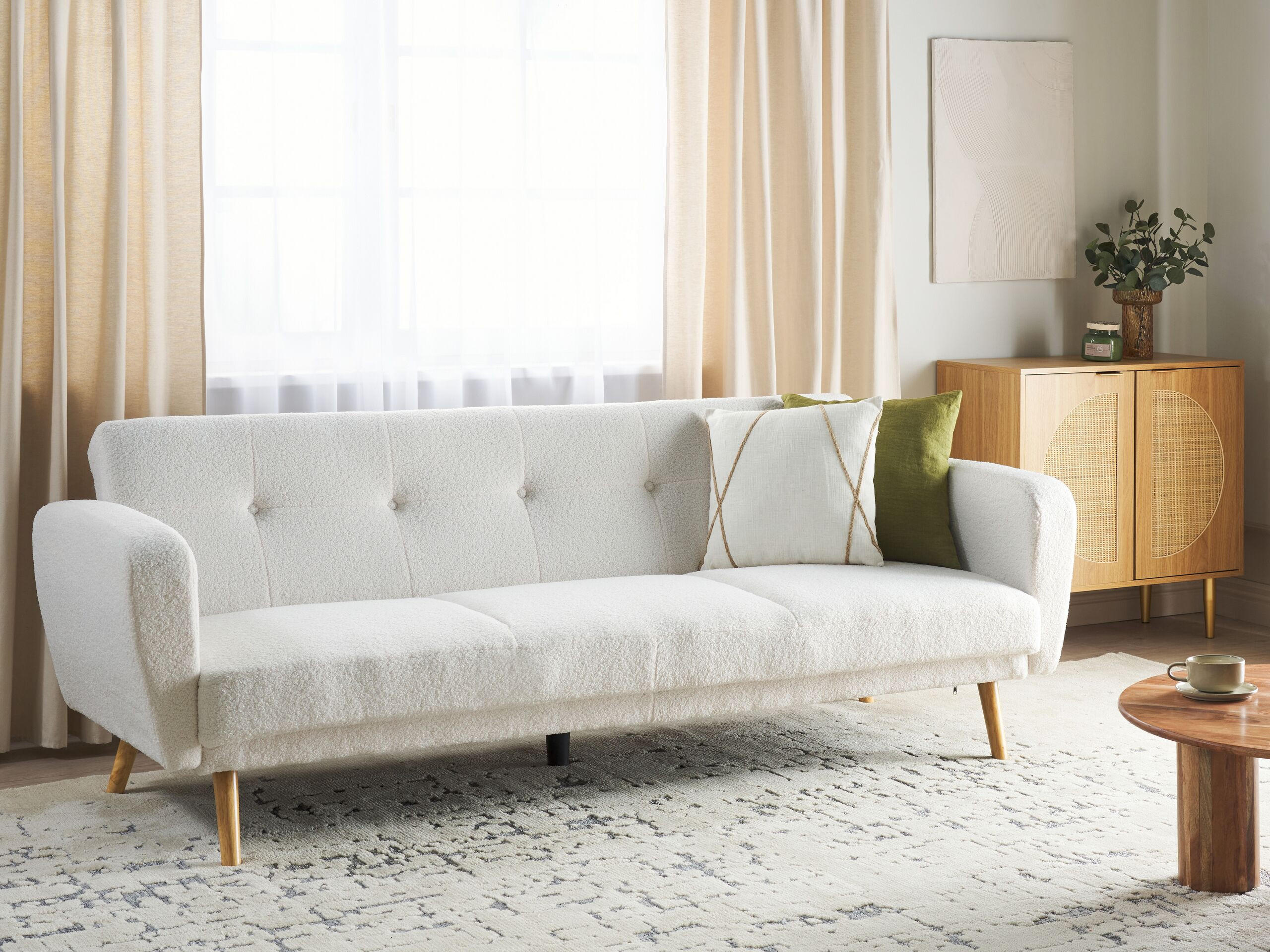 3-SITZER-SCHLAFSOFA Bouclé cremeweiß verstellbar Florli - Hellbraun/Weiß, Textil (214/82/85cm) - Beliani