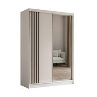 KLEIDERSCHRANK mit Spiegel-Schiebetüren und Aluminium-Leisten, LED-Beleuchtung - NALLA - 150 cm Weiß+Weiß+Schwarz - Schwarz/Weiß, Holzwerkstoff (150/216/61cm) - ALTDECOR
