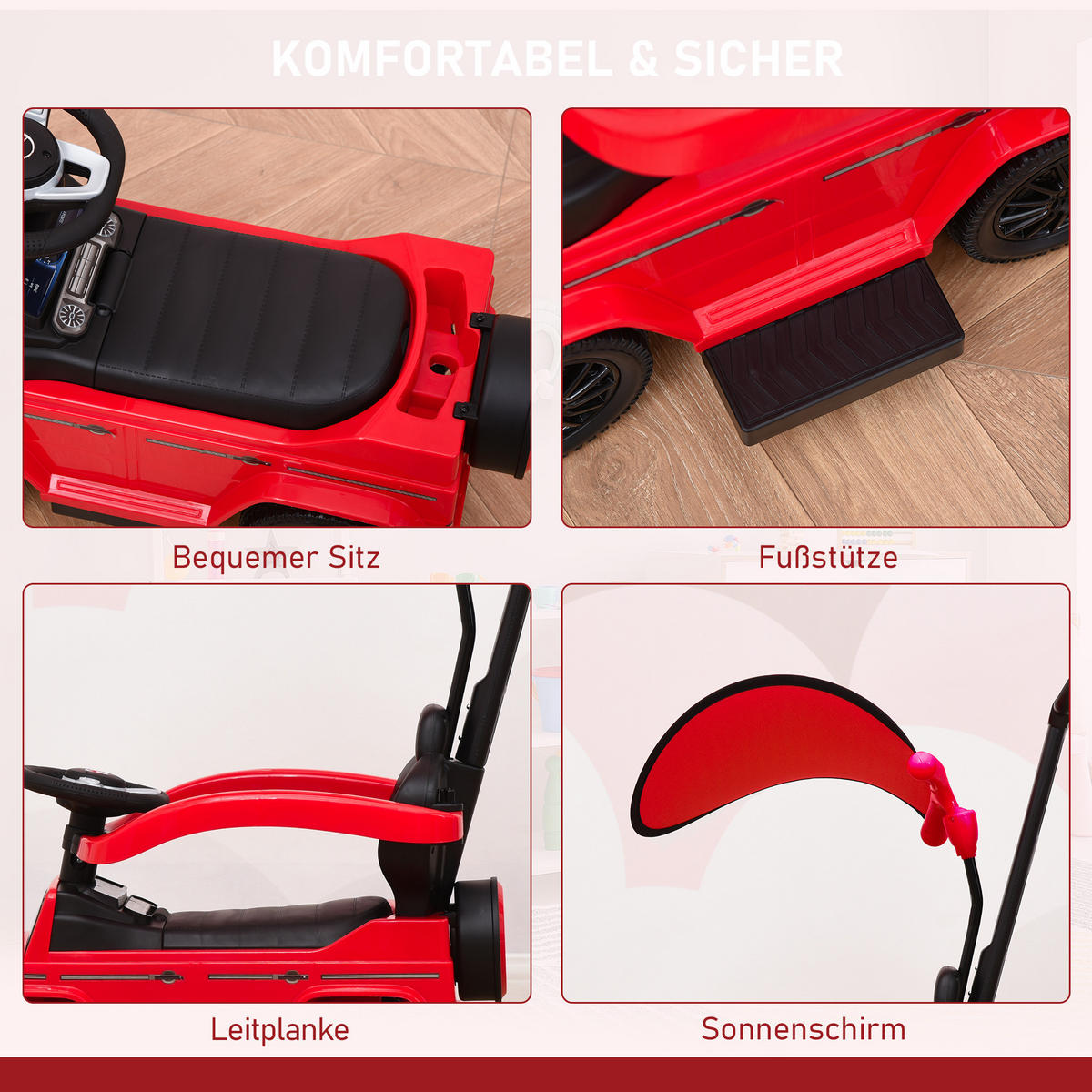 RUTSCHFAHRZEUG mit Sonnendach Rot - Rot, Kunststoff (85.5/40.5/95cm) - HOMCOM