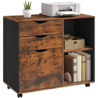 ROLLCONTAINER mit 3 Schubladen,5 Rollen, Rustikales Braun - Dunkelbraun/Schwarz, Holzwerkstoff (80/69.5/39.5cm) - Woltu