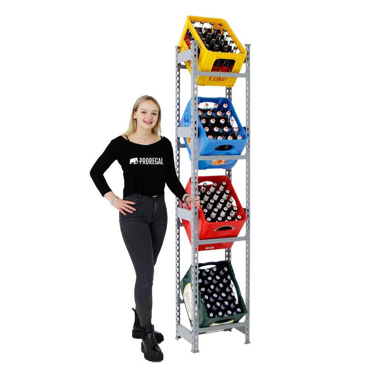 GETRÄNKEKISTENREGAL High Big Camel HxBxT 200 x 40 x 30 cm Grau - Grau, Metall (40/200/30cm) - PROREGAL