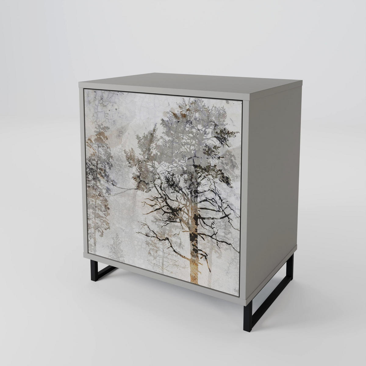 SIDEBOARD FADE IN THE TREES, Grau, 57,5x42x70,5 cm, Schwarze Metall-Sternfüße - Multicolor/Schwarz, Holzwerkstoff/Metall (57.5/70.5/42cm) - SpaceRebels