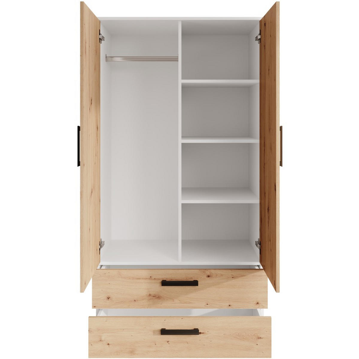 DREHTÜRENSCHRANK Trend, mit Schubladen, Weiß+eiche Artisan - Schwarz/Weiß, Holzwerkstoff (90/180/50cm) - Beautysofa