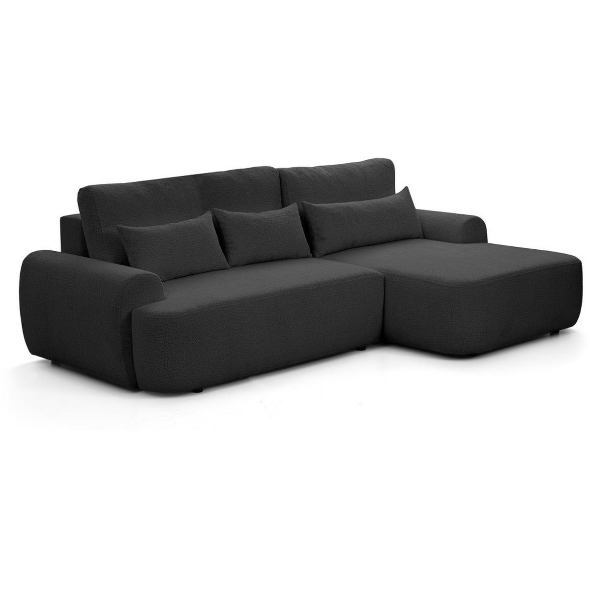 ECKSCHLAFSOFA Oliver im Bouclé-Gewebe, Schwarz, rechts - Schwarz, Textil (266/160cm) - Beautysofa