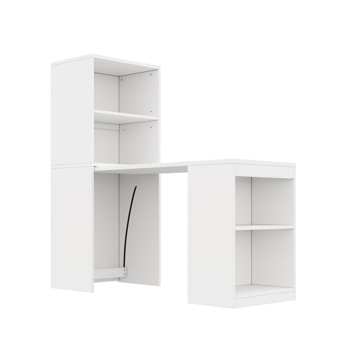 SCHREIBTISCH Weiß 130/51/137 cm klappbar mit Regal und 4 offenen Fächern - Weiß, Holzwerkstoff (130/51/137cm) - PANGIVO