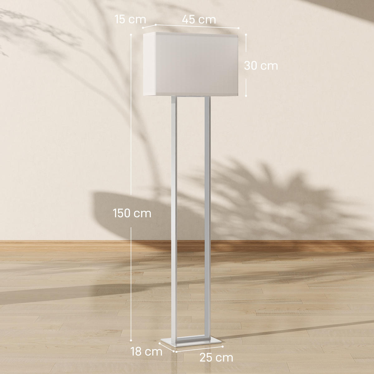 STEHLAMPE Metall Leinen Weiß - Weiß, Metall (45/15/150cm) - HOMCOM