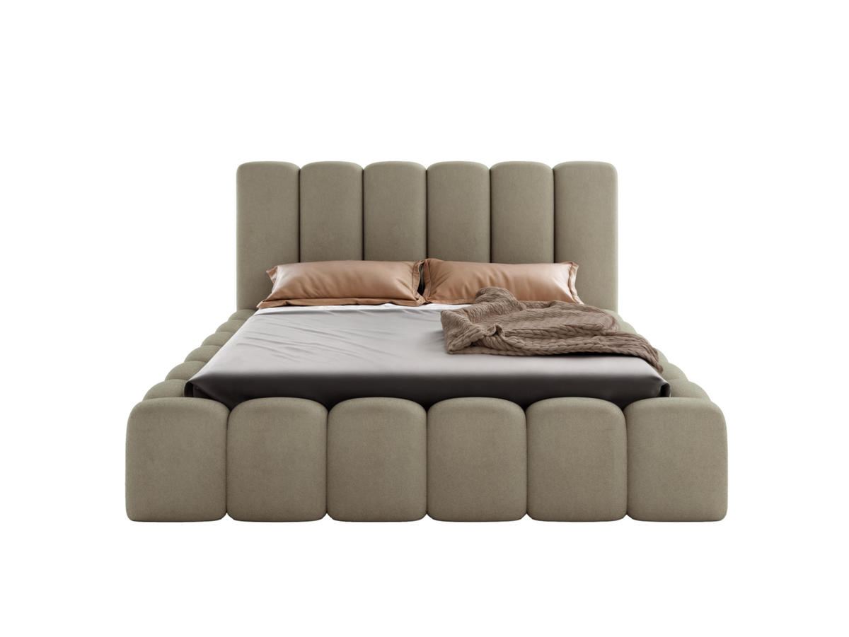 POLSTERBETT VELORA 140x200cm mit Bettkasten & Metallgestell - Bouclé Stoff CAPPUCCINO GERRA - Cappuccino, Textil - Luxkor24