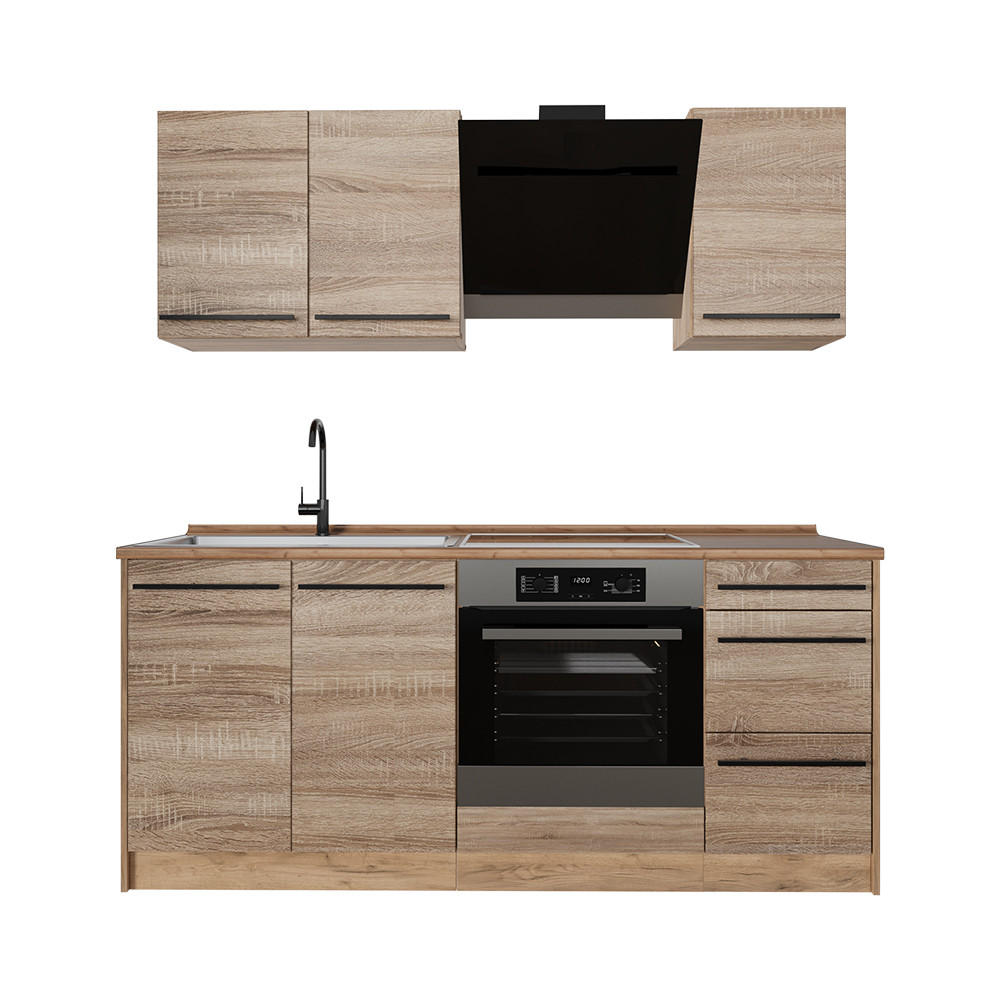 JEDNOTKOVÁ KUCHYNĚ R-Line, Sonoma/Zlatý mocný dub, 180 cm, PD Dub - Sonoma dub/barva dubu, kompozitní dřevo (180/206.8/60cm) - Vicco