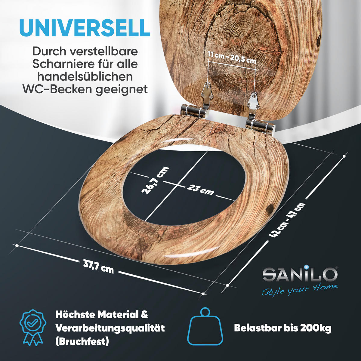 WC-SITZ mit Absenkautomatik Rustikal - Braun, Holzwerkstoff (38/6/47cm) - Sanilo