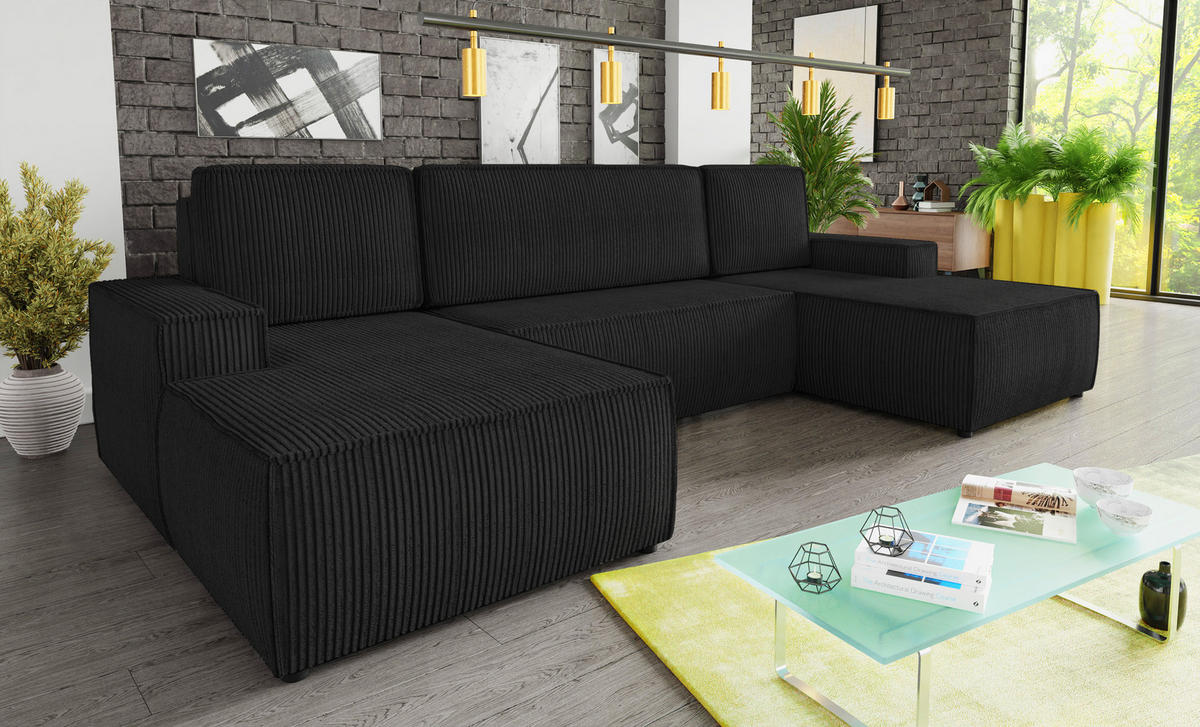 WOHNLANDSCHAFT Totti U - Schwarz, Holz/Textil (313/85/144cm) - Sofnet