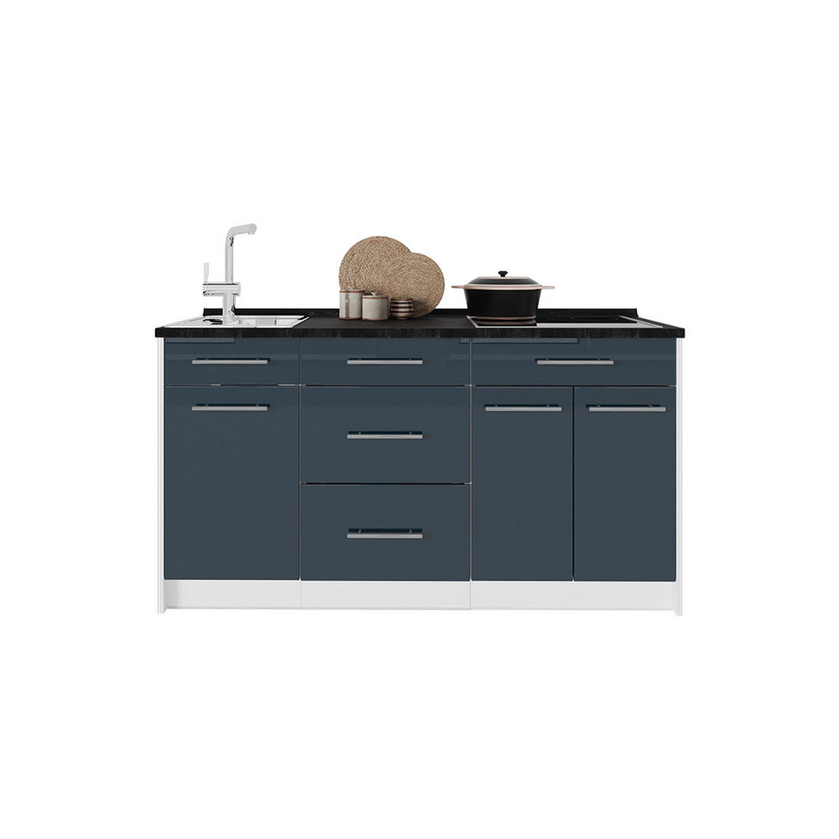 KUCHYNSKÝ BLOK Fame-Line, Tmavo modrá vysoký lesk/biely, 150 cm, AP Oak - biela/tmavomodrá, kompozitné drevo (150/82/60cm) - Vicco