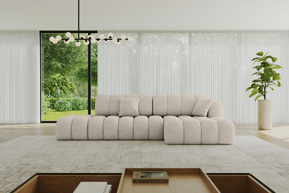 ECKSOFA mit Schlaffunktion Ottomane RECHTS OLEA-L2 321x164x75 Beige Tissu - Schwarz/Sahara, Holzwerkstoff/Kunststoff (164/321cm) - ALTDECOR