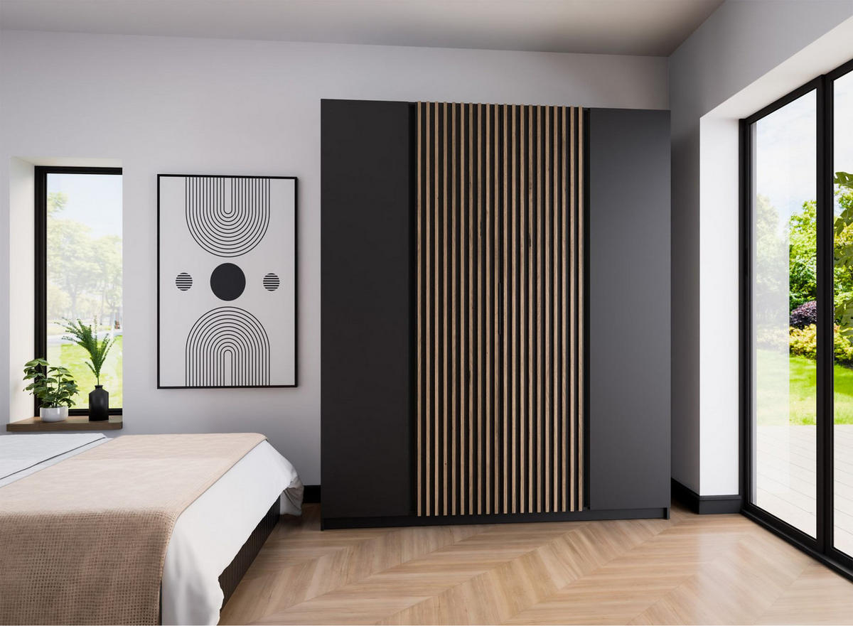 KLEIDERSCHRANK Kaja Schwarz 200 cm - Schwarz, Holzwerkstoff/Metall (200/239/61.9cm) - Selsey