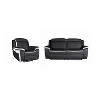 SOFAGARNITUR mit Relaxfunktion - 4 Personen - Leder - Schwarz, Weiß - - Schwarz/Weiß, Leder (207/103/97cm) - Vente-Unique