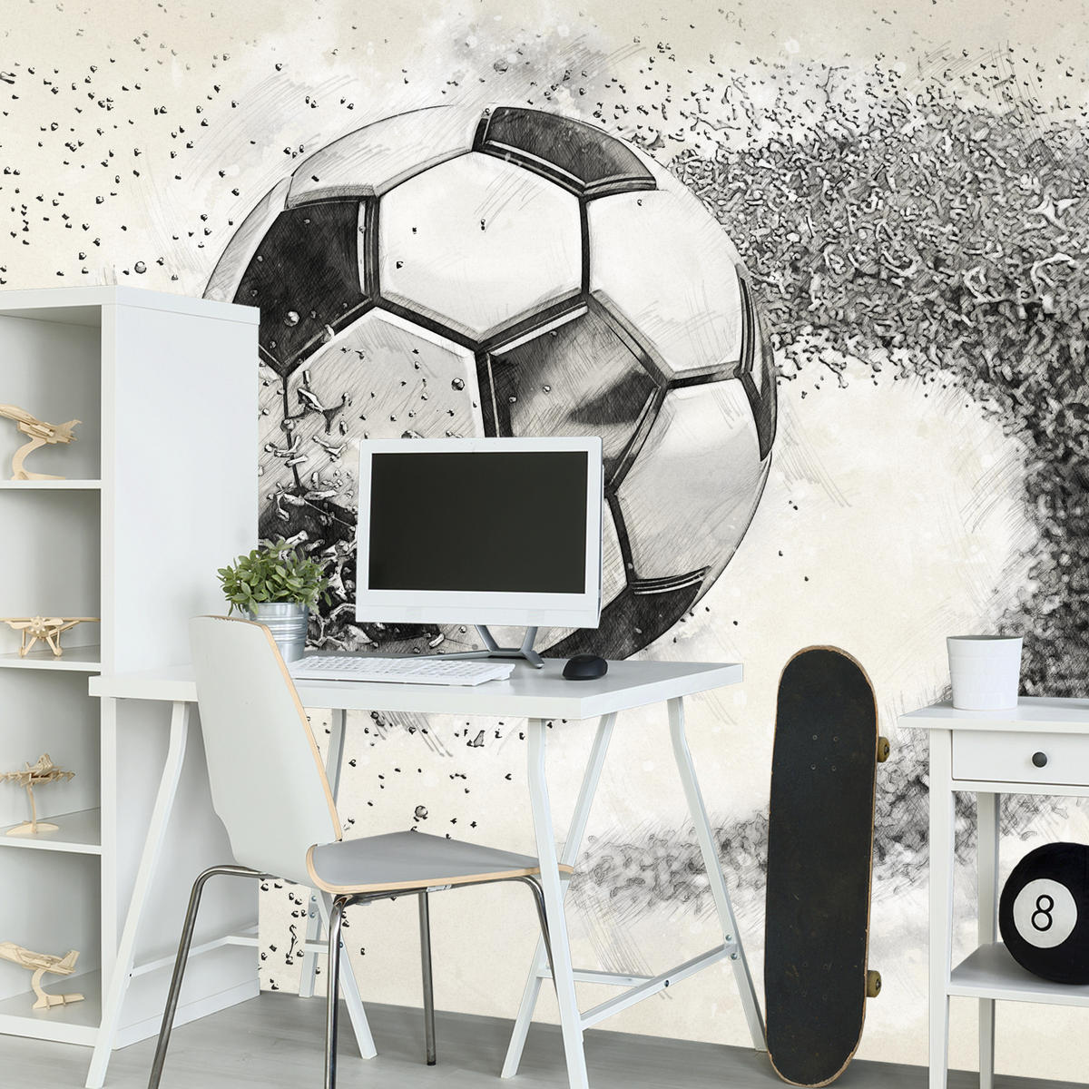 FOTOTAPETE für Kinderzimmer Abstrakter Sand Fußball Sport 150x105 - Beige/Creme, Papier (150/105cm) - Muralo
