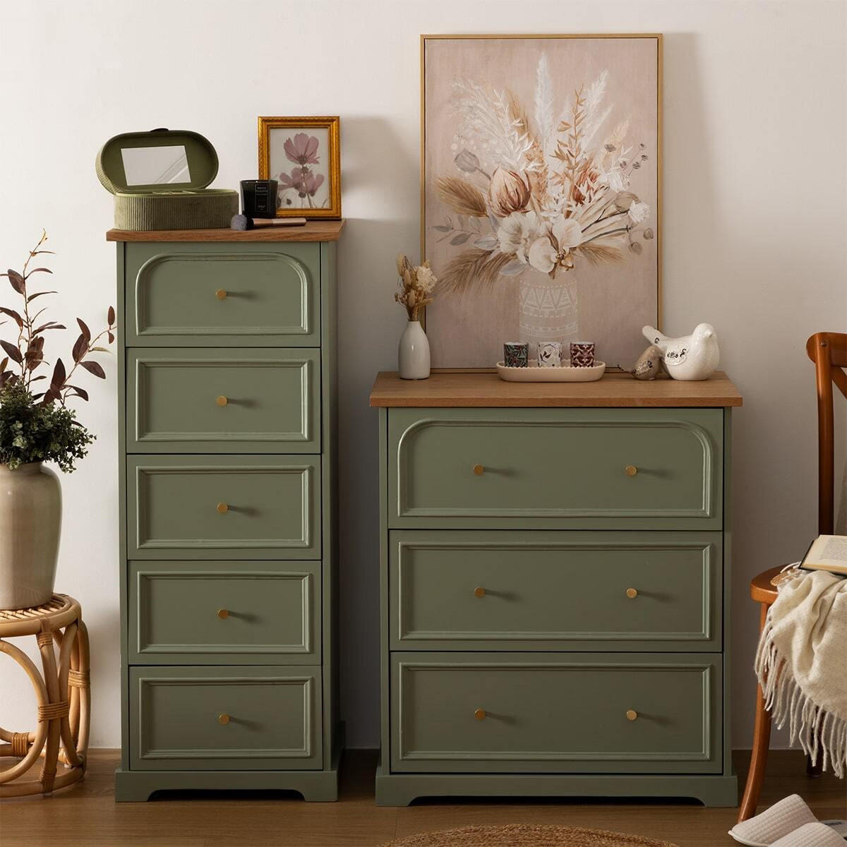 KOMMODE mit Schubladen Säule Mohea 45/39/113 cm - Grün, Holzwerkstoff (39/113/45cm) - Atmosphera Createur d´interieur