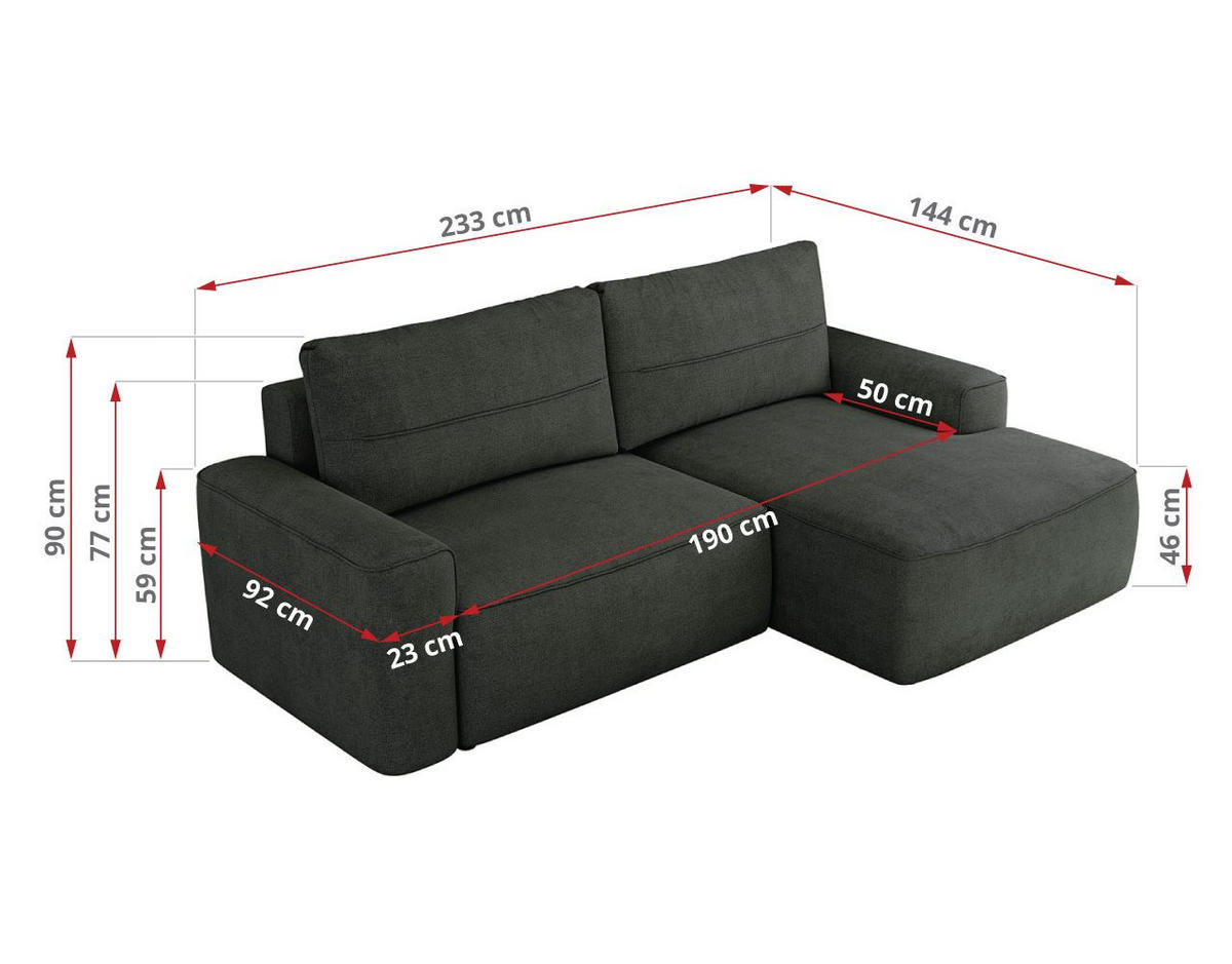 ECKSOFA BELLUNO L Dunkelgrau Strukture - Links - Dunkelgrau/Schwarz, Textil (144/233cm) - MKS