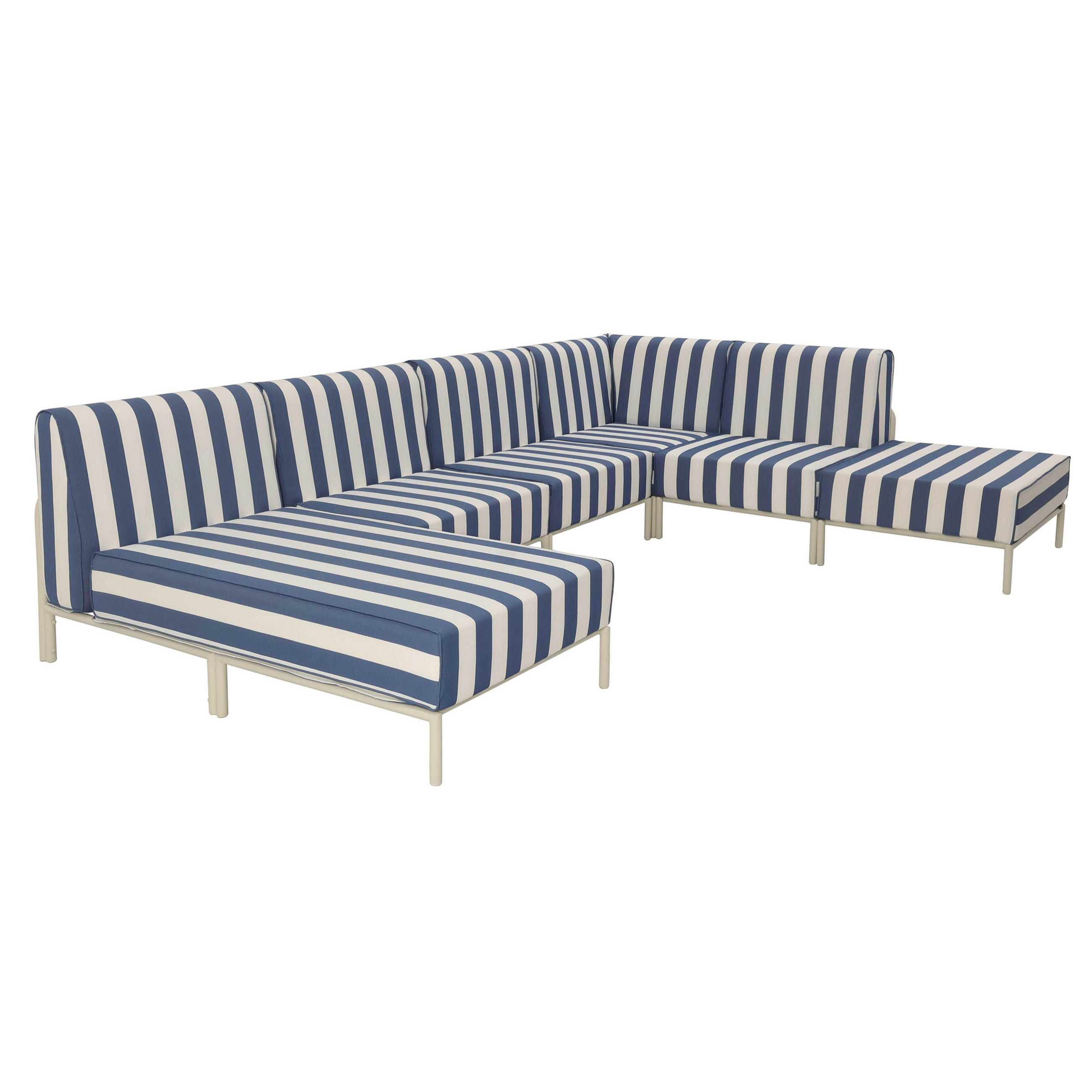 GARTENSOFA mit 6 Sitzplätzen, Blau - Blau, Textil - Oviala