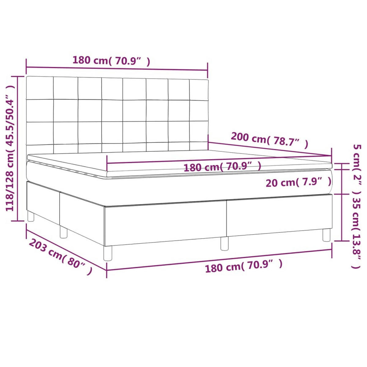 BOXSPRINGBETT 180/200 Cm Grau Samt - Grau, Textil (180/203cm) - vidaXL