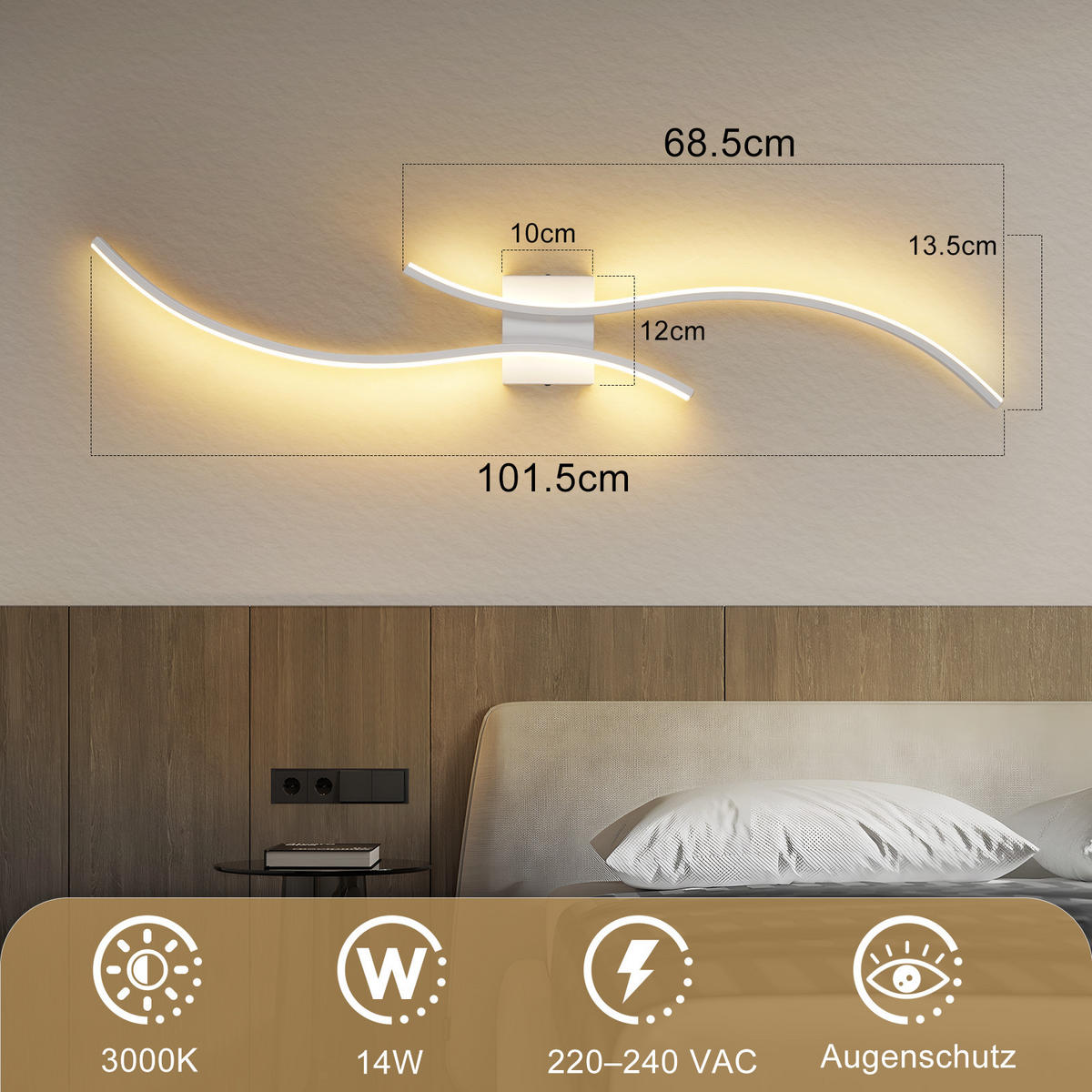 LED-WANDLEUCHTE Hellor 101.5/13.5/4.9 cm - Weiß, Metall (13.5/4.9/101.5cm) - ZMH