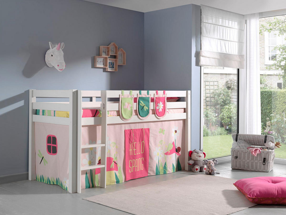 KINDERBETT Karolina 210x114x106 Massivholz Weiß Textilset Spring 3 - Hellrosa/Weiß, Holz (90/200cm) - 58aufmkessel