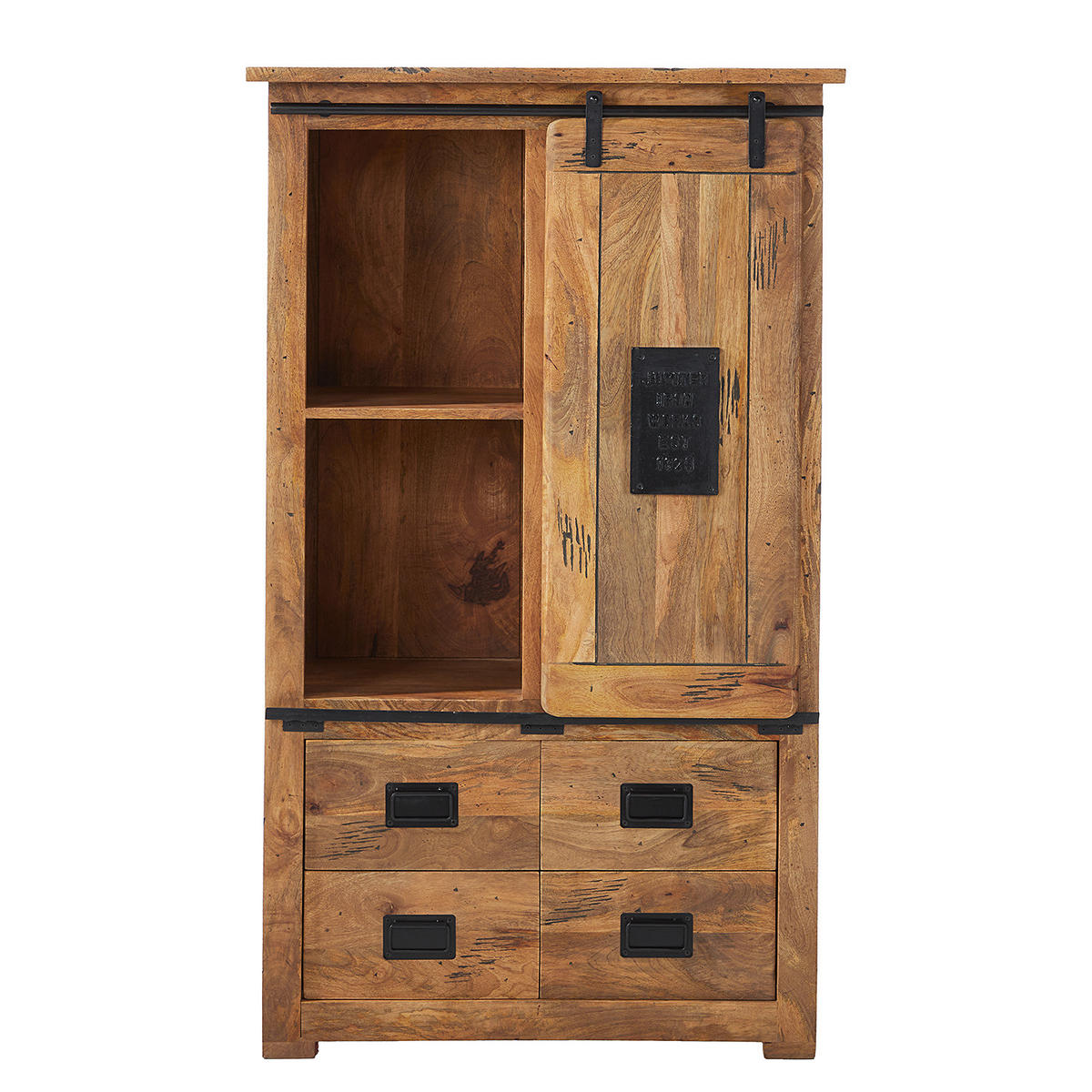 HIGHBOARD - Mango massiv / Eisen - Mango / Schwarz - Braun, Holz/Metall (90/150/45cm) - home24