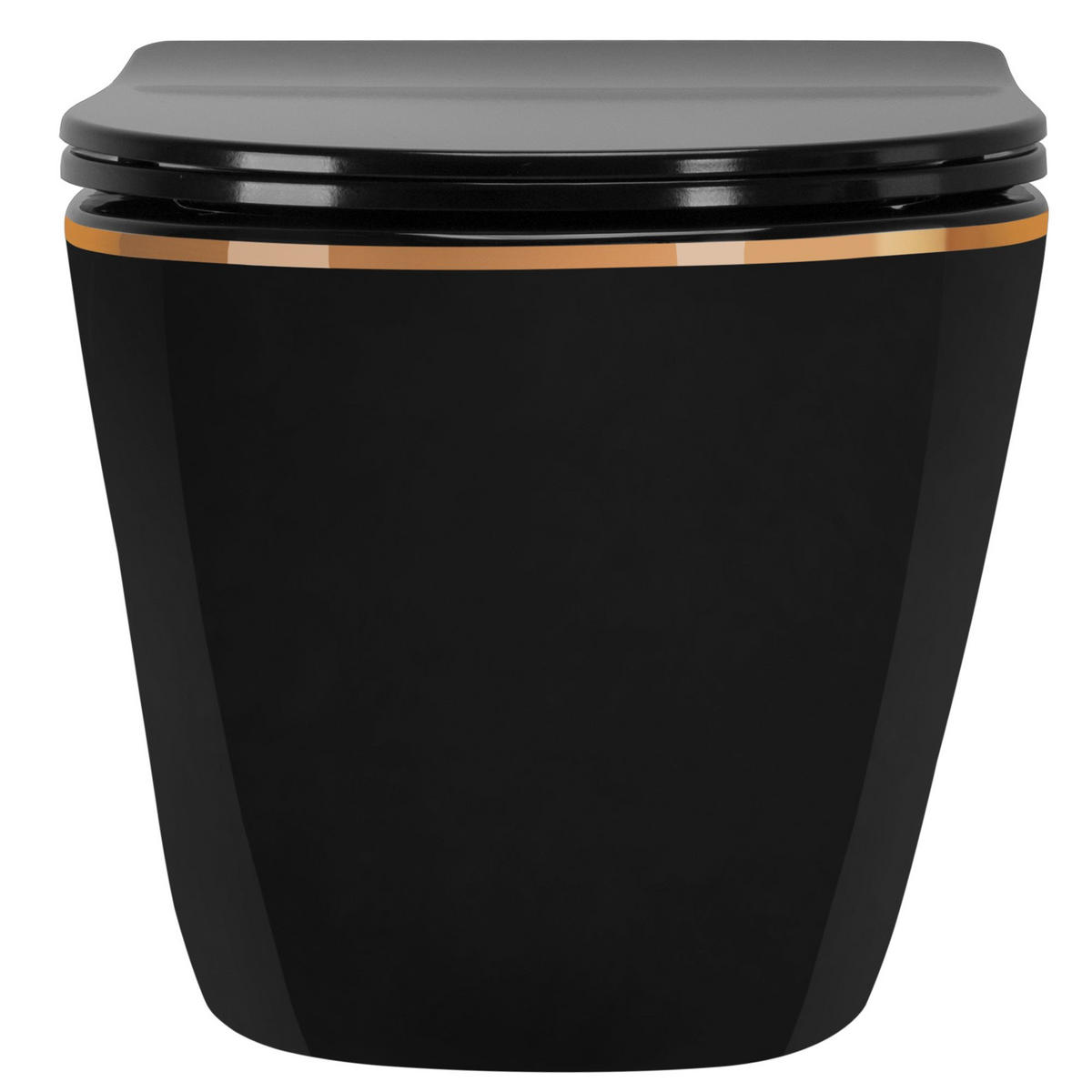 WC Schüssel Randlos Rea Carlo Mini Rimless Duroplast Flat Black Gold Edge - Schwarz, Keramik (37/33/49cm) - REA