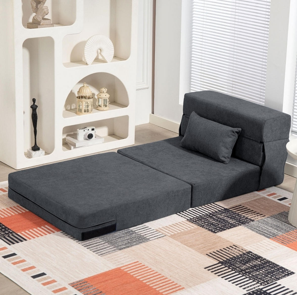 SCHLAFSESSEL 3-in-1 klappbar als Bodensofa, Chaiselongue, Bett 80/80/64 cm Dunkelgrau - Dunkelgrau, Textil (80/64/80cm) - Redom
