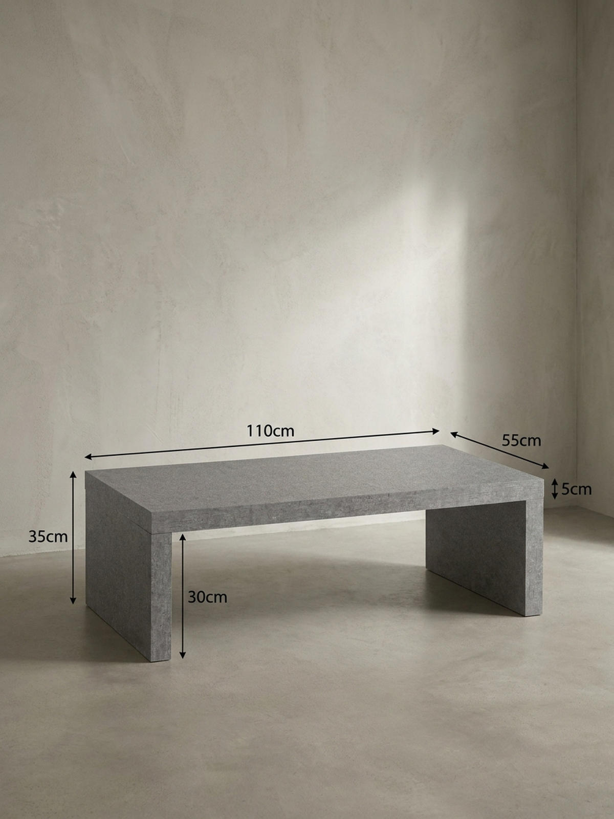 COUCHTISCH in Beton-Optik, zeitloses Design, rechteckig, schlicht, Grau 110x55x35 cm - Grau, Holzwerkstoff (55/110/35cm) - KADIMA DESIGN