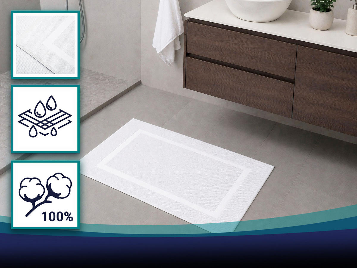 BADEMATTE, 2er-Set, 50x80 cm, 100% Baumwolle, Weiß - Weiß, Textil (50/80cm) - Zollner