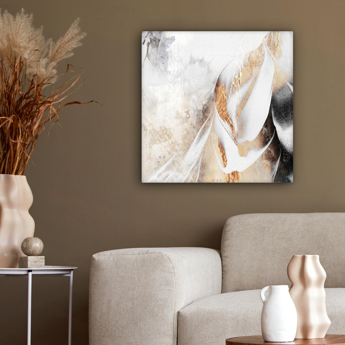 LEINWANDBILD Luxus - Abstrakt - Gold - Weiß 50x50 cm - Goldfarben, Textil (50/50cm) - MuchoWow