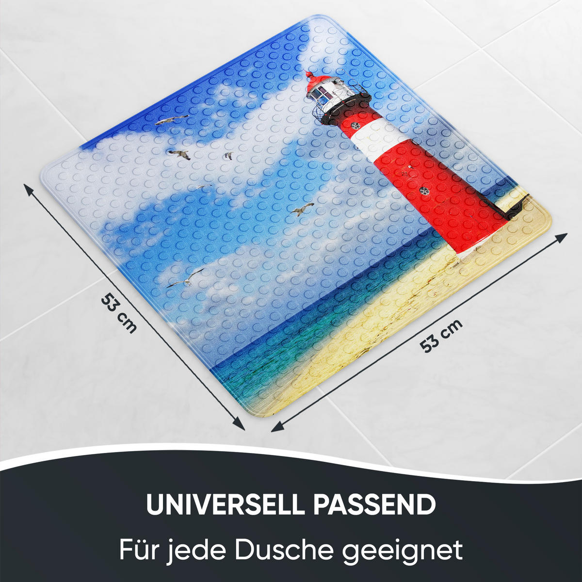 BADEMATTE Leuchtturm - Blau, Kunststoff (53/53cm) - Sanilo