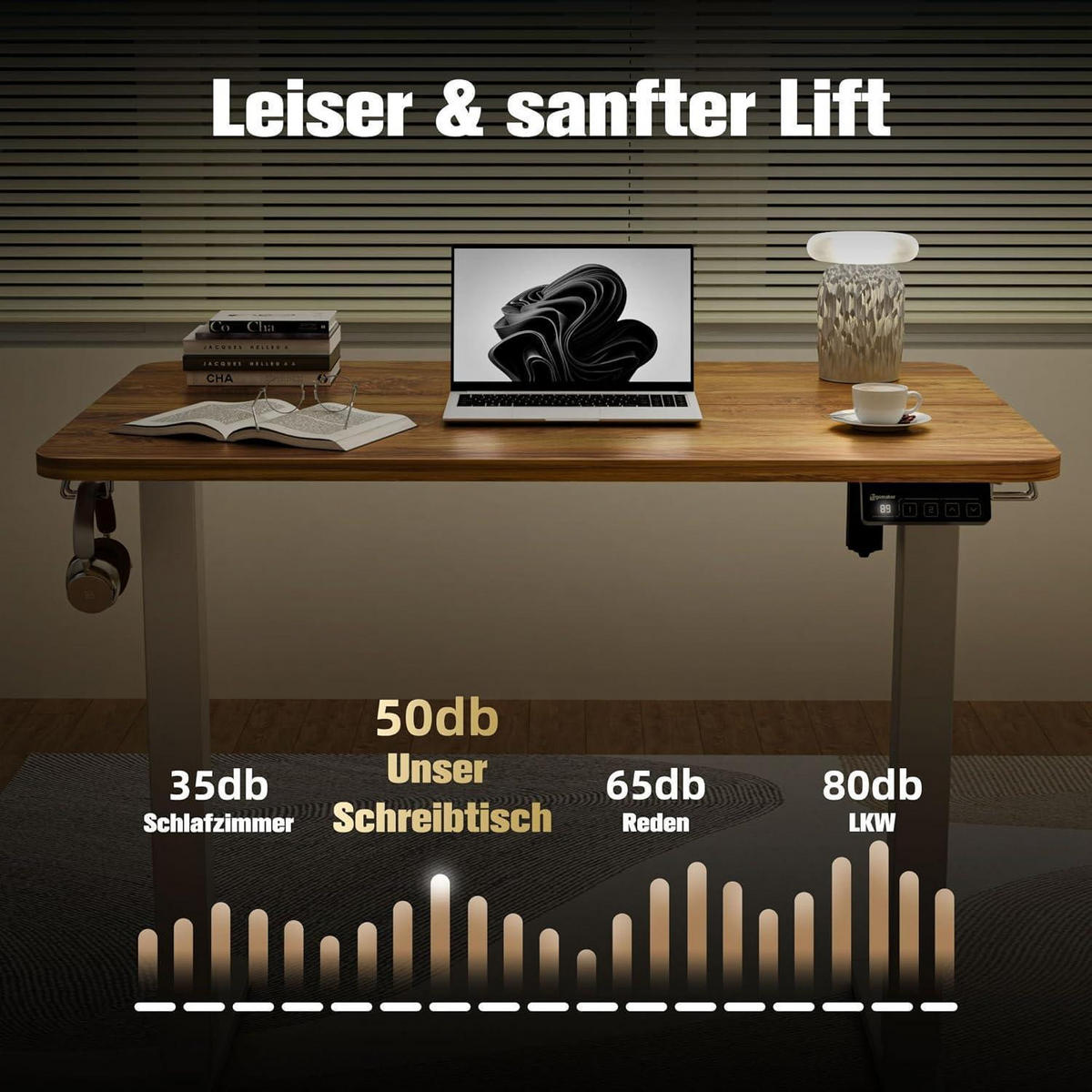 SCHREIBTISCH höhenverstellbar elektrisch 90 x 60 cm Hellbraun - Braun, Holzwerkstoff (60/90/73cm)