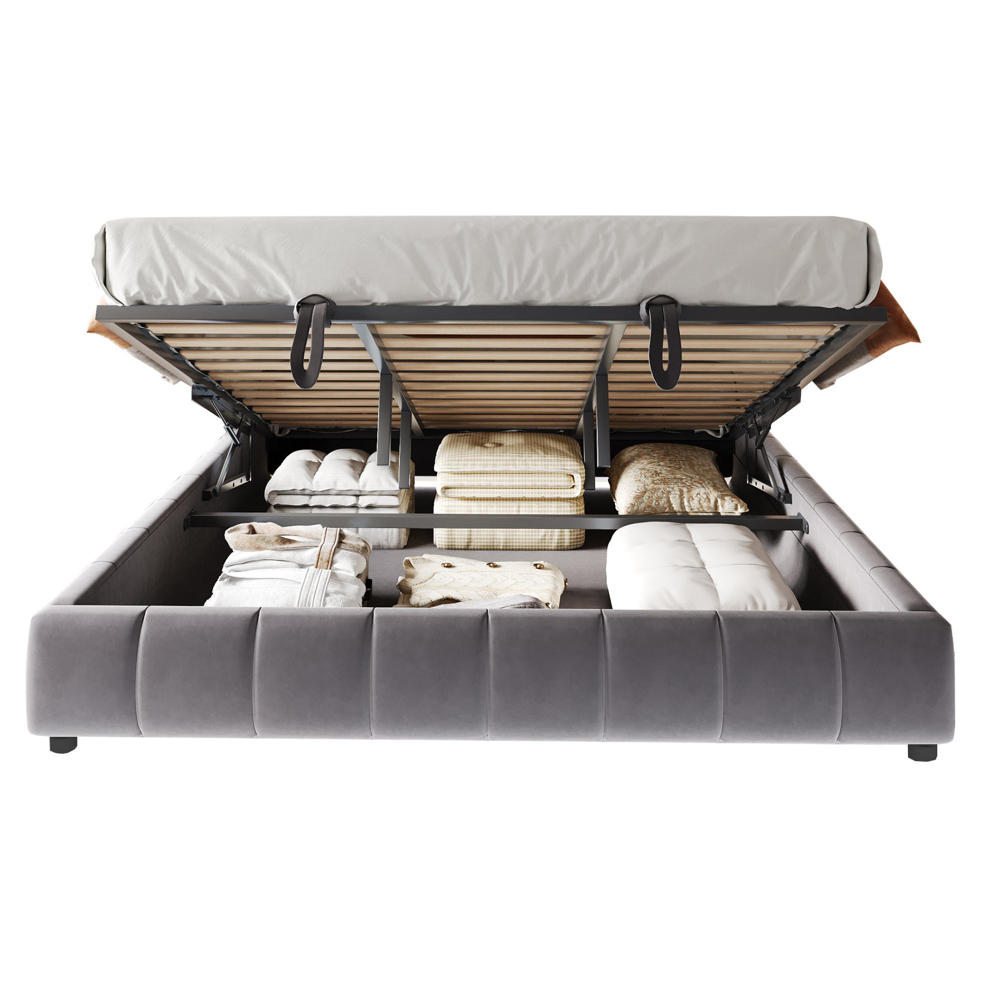 POLSTERBETT 180/200 cm grau mit LED-Beleuchtung und hydraulischem Stauraum - Grau, Textil (180/200cm) - OKWISH