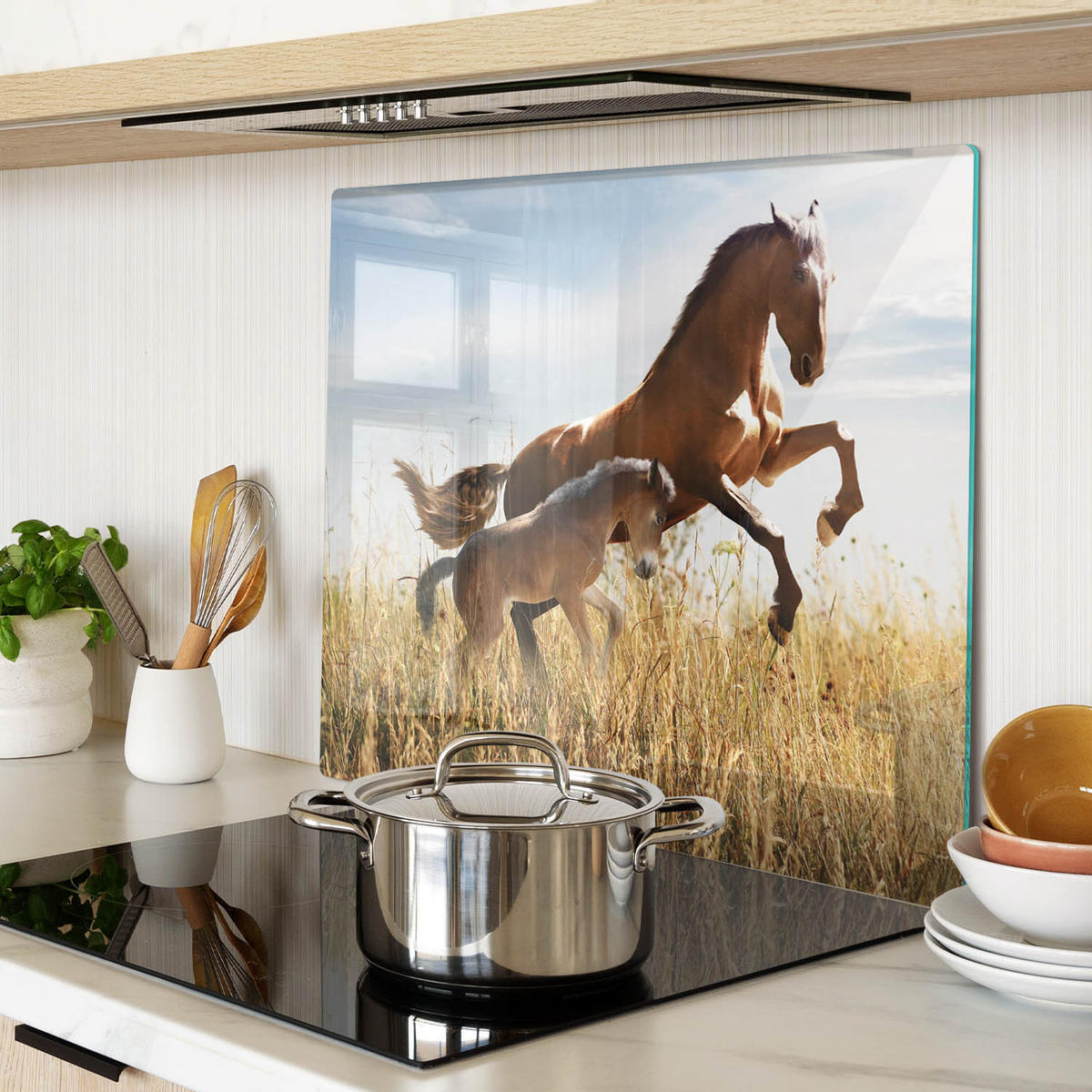 GLASPLATTE 60x52 cm Stute mit Fohlen - Dunkelgelb, Glas (60/52cm) - TULUP