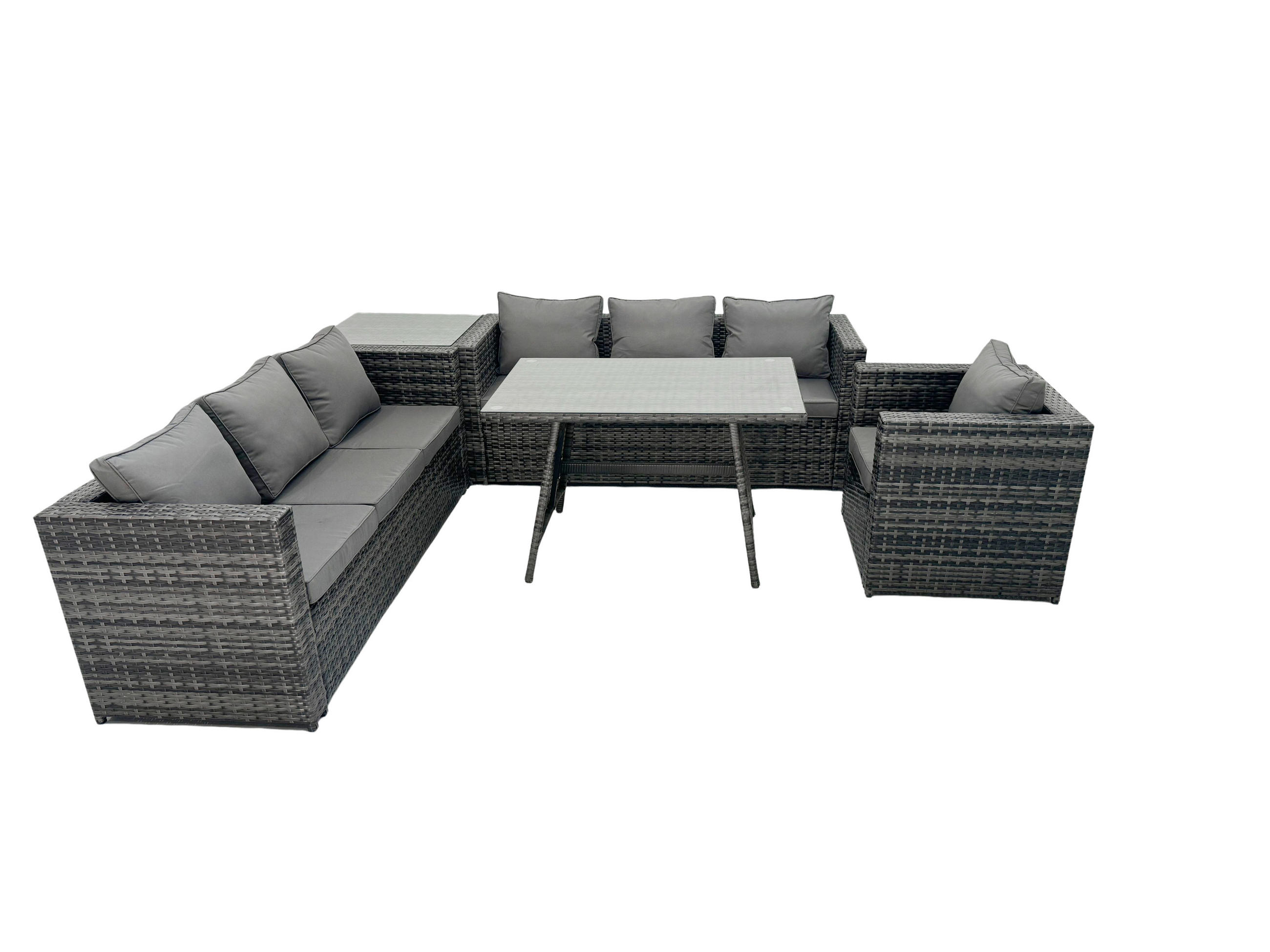 GARTENMÖBELSET mit Esstisch 7-Sitzer Grau - Dunkelgrau/Grau, Glas/Kunststoff - Fimous