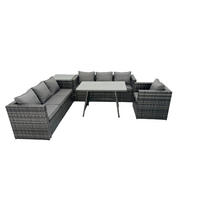 GARTENMÖBELSET mit Esstisch 7-Sitzer Grau - Dunkelgrau/Grau, Glas/Kunststoff - Fimous