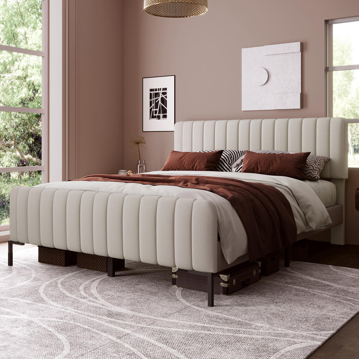 POLSTERBETT mit Matratze und verstellbarem Kopfteil 140x200 cm Grau-Beige - Grau, Metall (140/200cm) - Beauniv