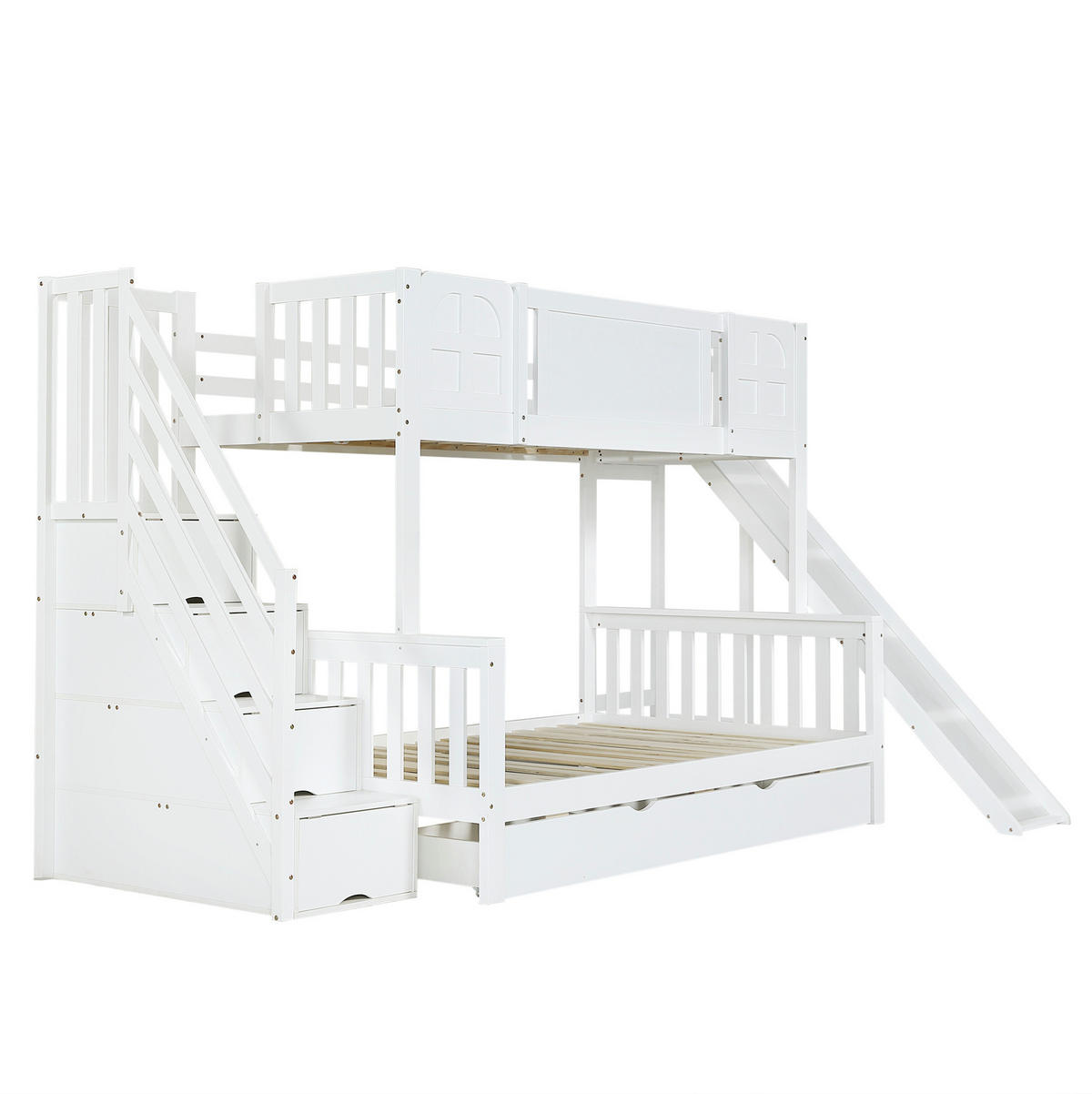ETAGENBETT 90/200 cm und 120/200 cm Weiß mit Rutsche und Stauraumtreppe ohne Matratze - Weiß, Holz (90/200cm) - MIVRAY
