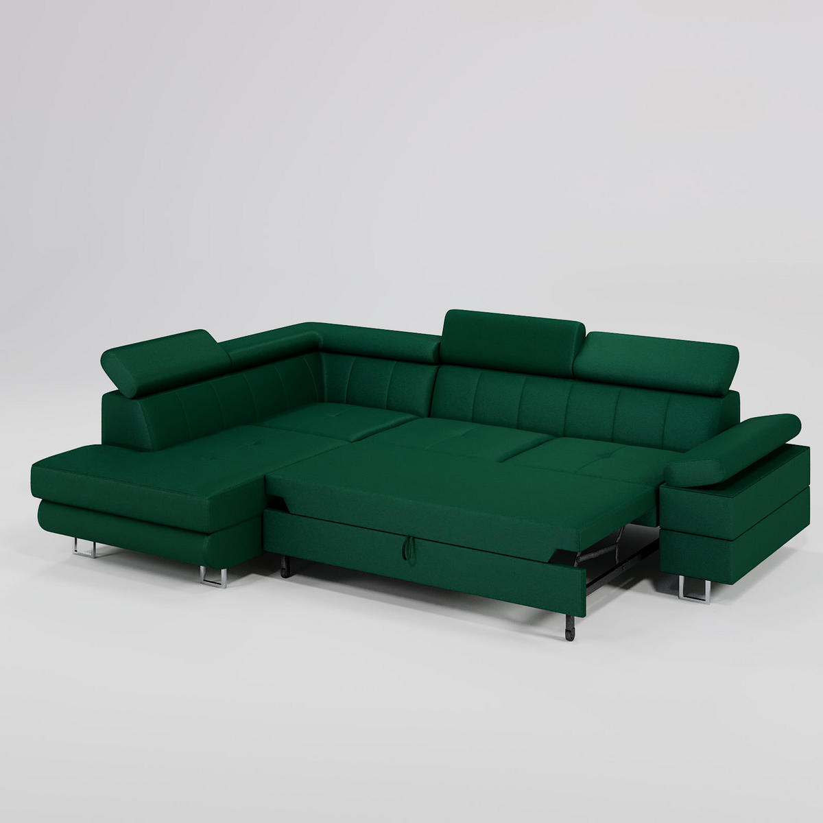 ECKSOFA CAROLINE Rechts Dunkelblau Velours-Stoff mit Schlaffunktion und Bettkasten - Chromfarben/Dunkelblau, Textil (253/190cm) - Barchello