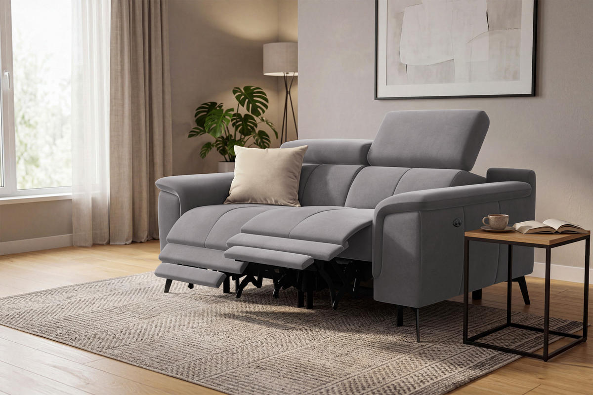 SOFA RELAX FIERO 2-Sitzer, Dunkelgrauer Veloursstoff - Dunkelgrau/Schwarz, Holz/Textil (170/82/103cm) - Courtois Laville