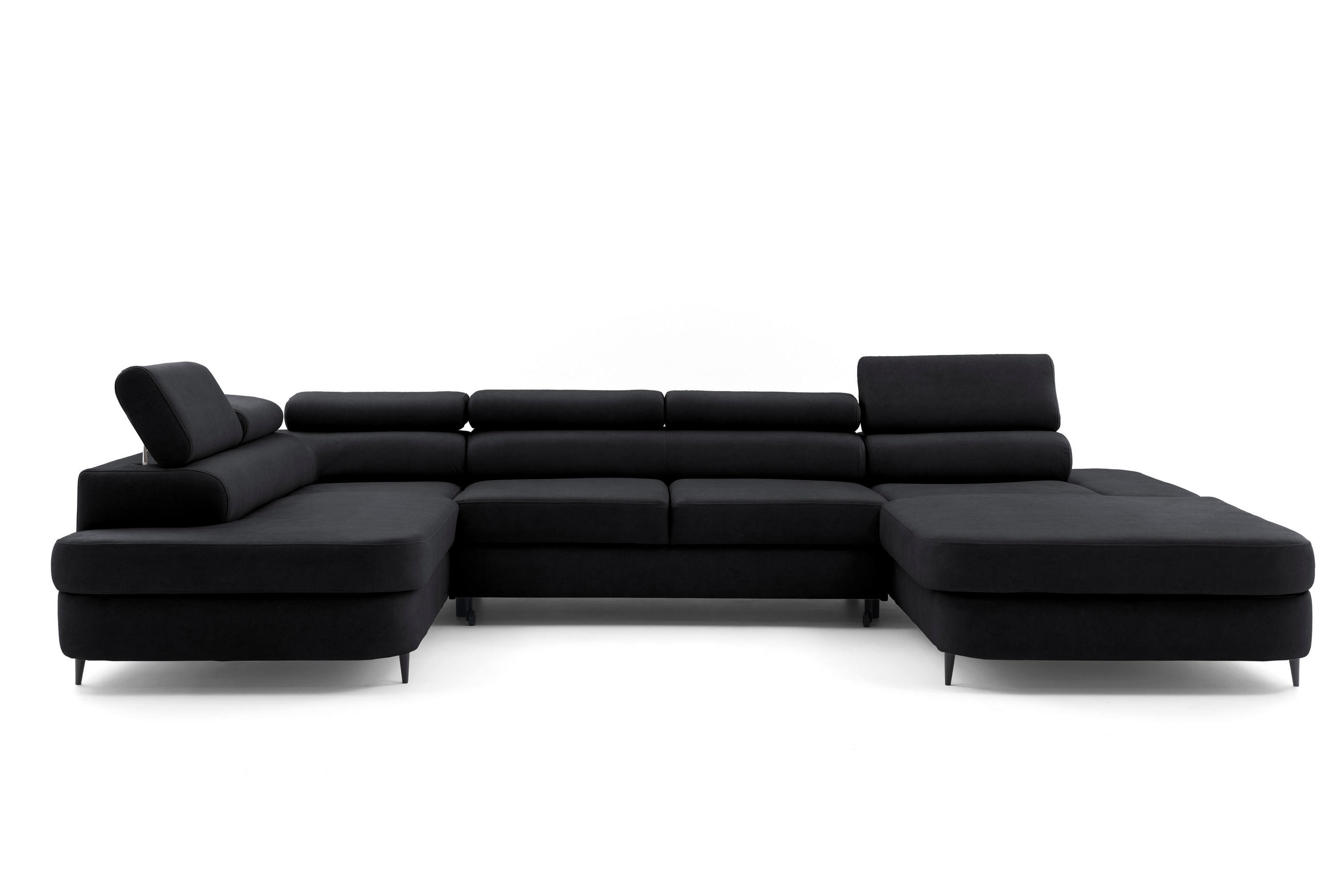 ECKSOFA U-Form PRIAM U Rechts mit Schlaffunktion 126x270 Velours Schwarz - Schwarz, Holz/Textil (203/91/350cm) - Muffo