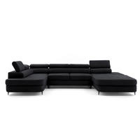 ECKSOFA U-Form PRIAM U Rechts mit Schlaffunktion 126x270 Velours Schwarz - Schwarz, Holz/Textil (203/91/350cm) - Muffo