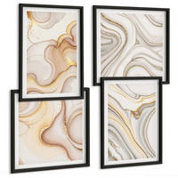 BILDER SET 4er Set - 50x50 cm & 40x60 cm Schwarzer Rahmen - Lineare abstrakte Motive - Schwarz, Kunststoff (50/50cm) - TULUP